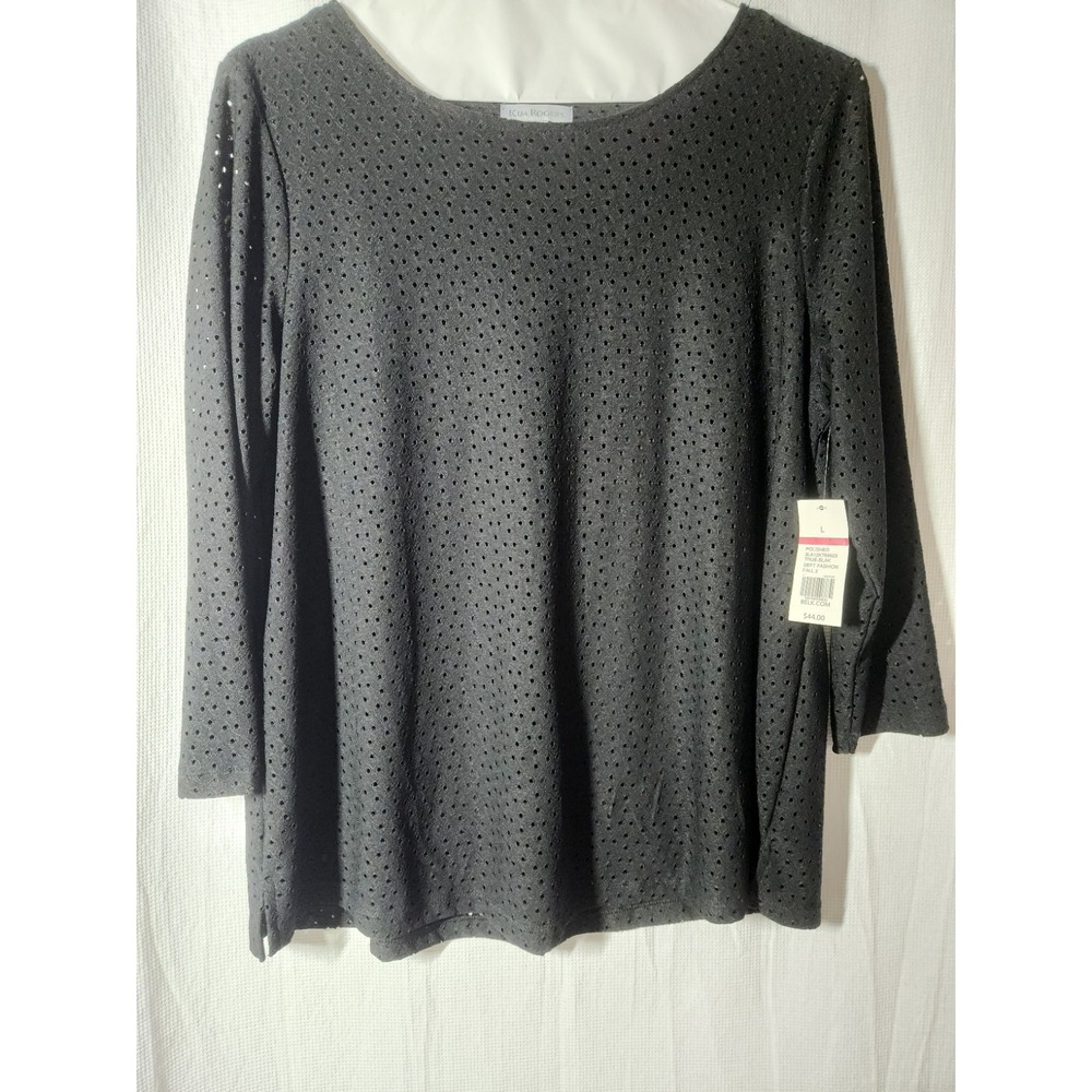 NWT Kim Rogers True Black Pullover Top 3/4 Sleeve Lined Bodice Size Large